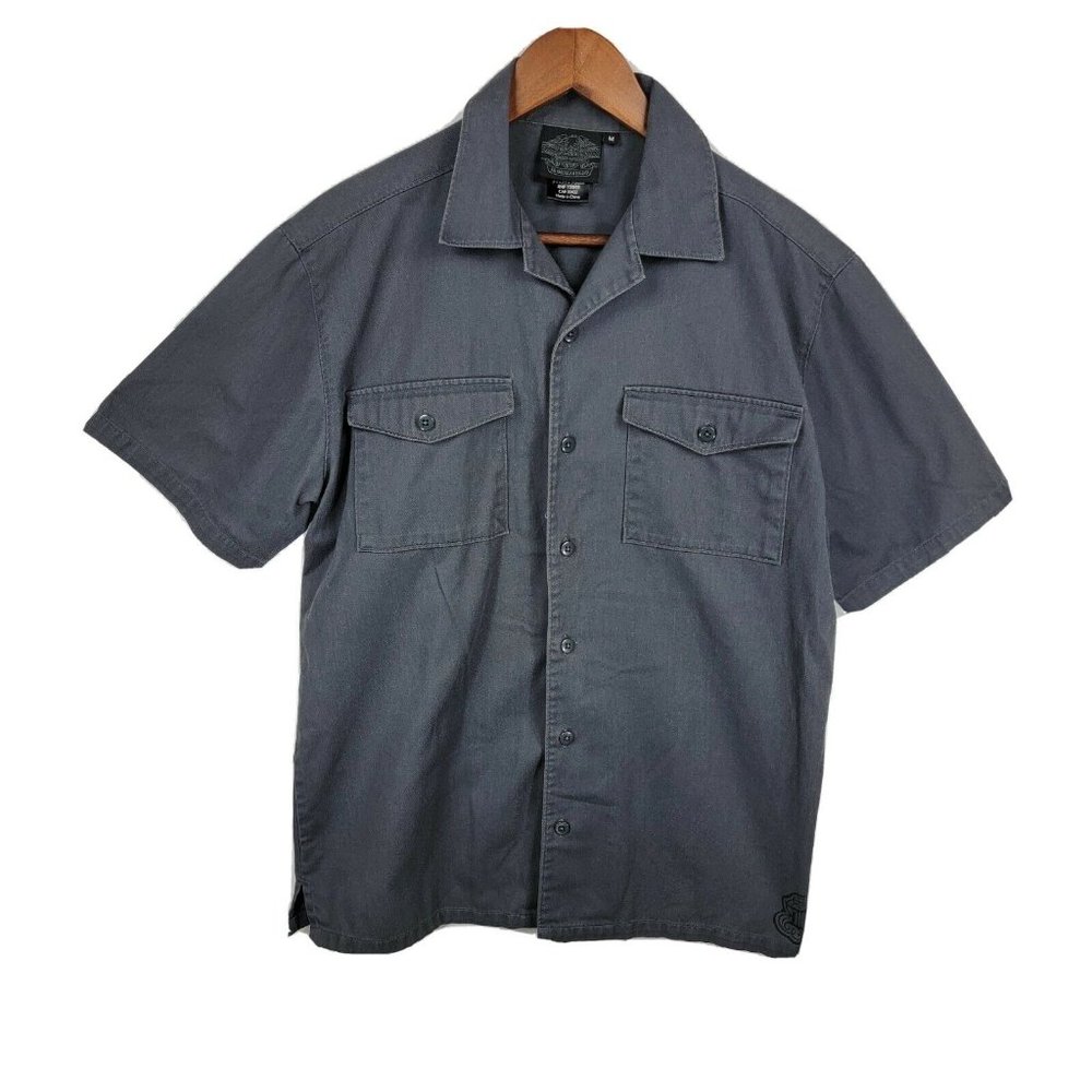 Harley Davidson Motorcycles Button-Up Gray Shirt Mens Size Medium Biker …